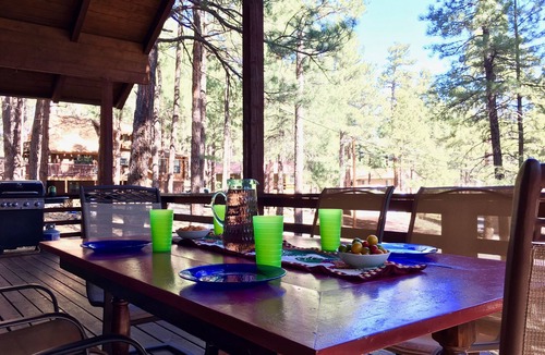 Kachina Village Cabin | Log Cabin in tall pines, backs to forest, great hiking, star-gazing, biking!