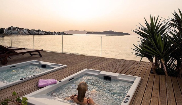 Beachfront Glaros 3 bedroom villa with outside jacuzzi