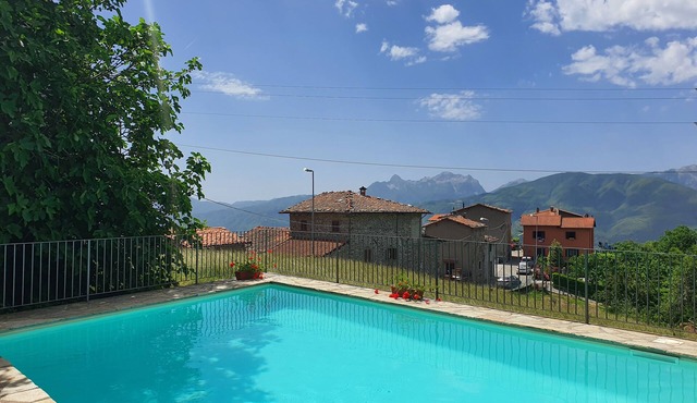 Historic 16th-century Tuscan villa with private pool and panoramic mountain view