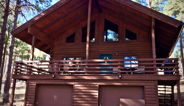 Log Cabin in tall pines, backs to forest, great hiking, star-gazing, biking!