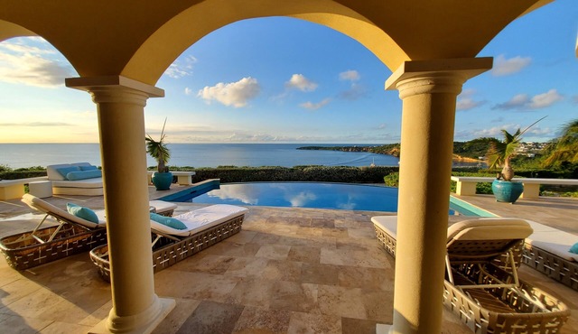 Panoramic view of Crocus Bay; spacious; private; heated pool